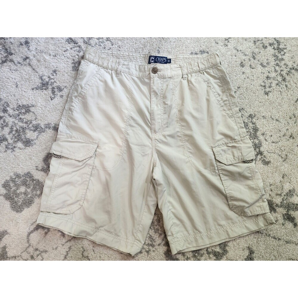 Chaps Mens Nylon Shorts Mens Size 32 Khaki Cargo Pockets Lightweight